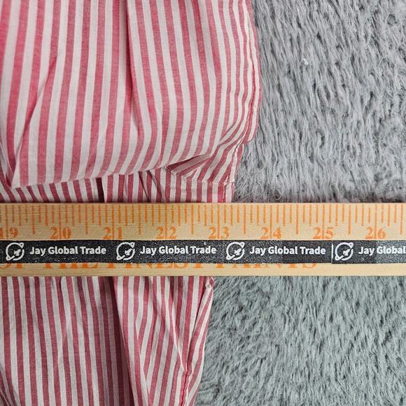 Talbots Womens XL Red White Striped Ruffle Neck Cotton Button Down Shirt Blouse - Picture 8 of 10